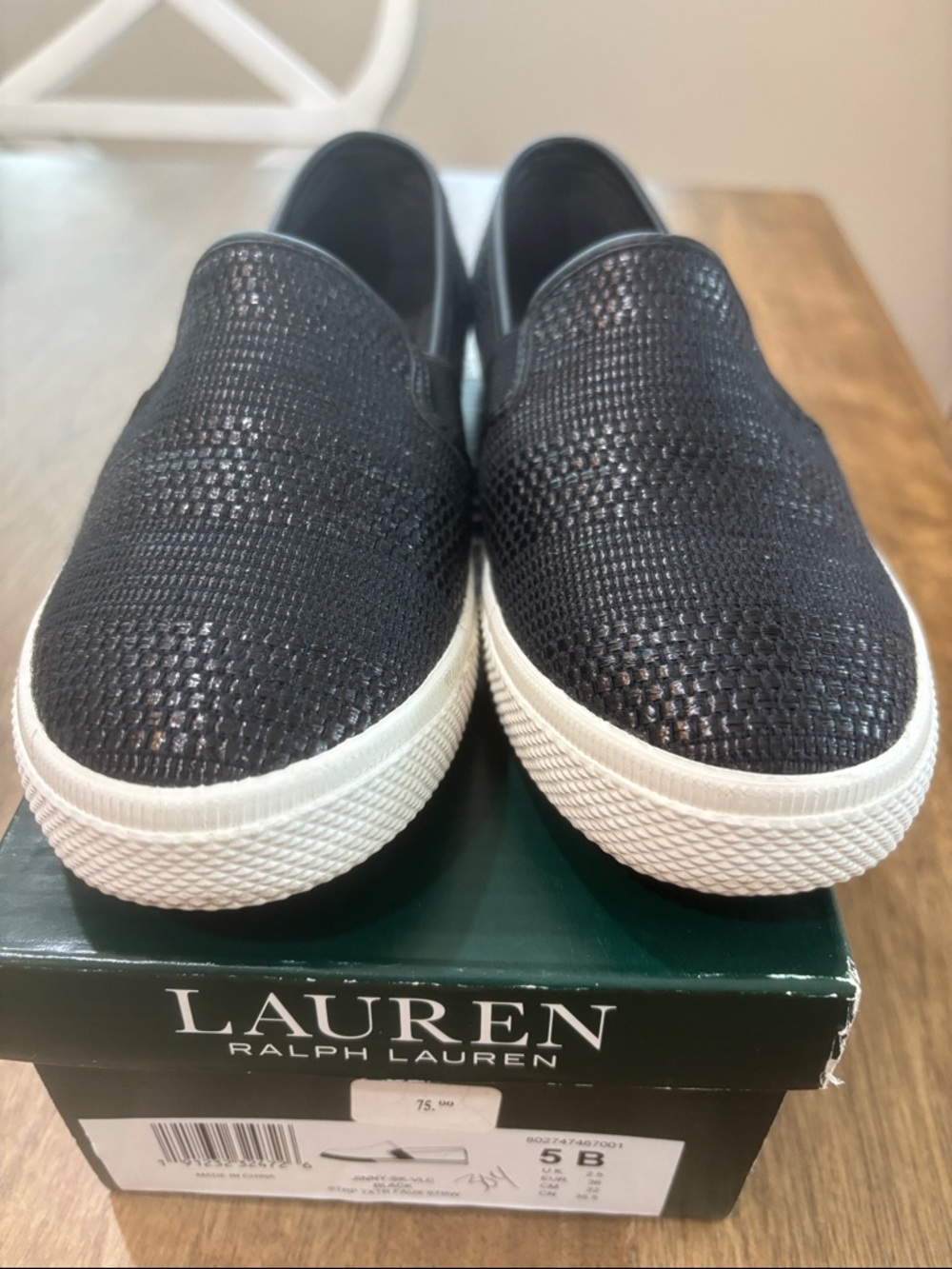 Lauren Ralph Lauren Black Slip-On Textured Casual Sneakers - Picture 6 of 8